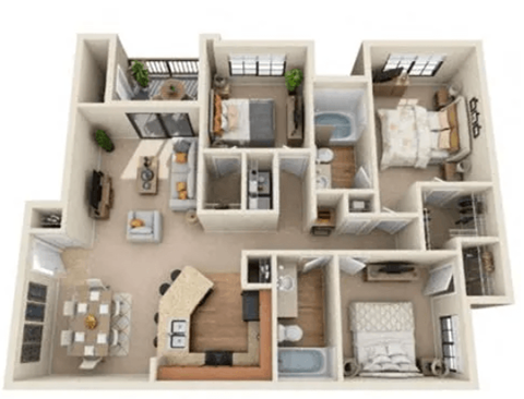 a floor plan of a house with bedrooms and a living room